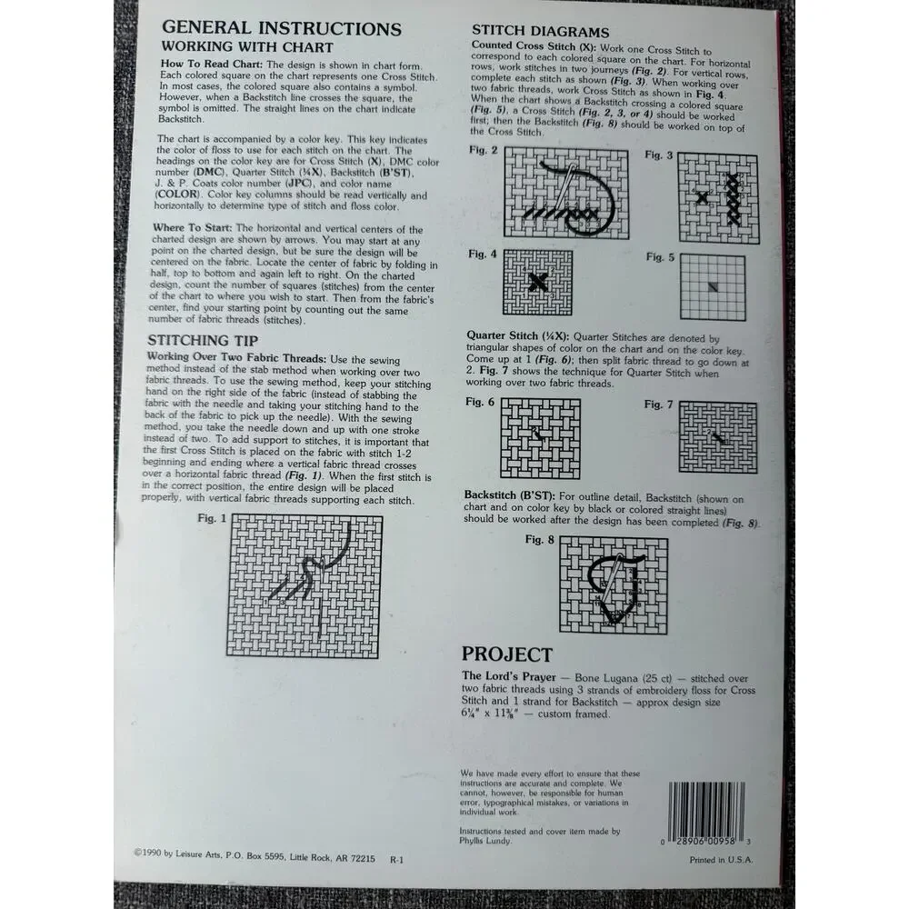Vintage Leisure Arts The Lords Prayer Cross Stitch Pattern Leaflet Carol Emmer